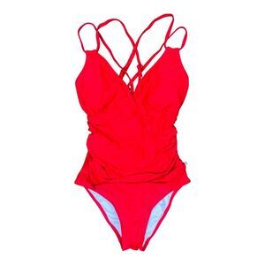 Charmo Tummy Control One-Piece Ruched Swimsuit - Red - Size Small